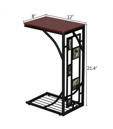 C-Shaped End Table with Gravel Pattern, Brown Top & Black Powder-Coated Base, 30.5*21*54cm
