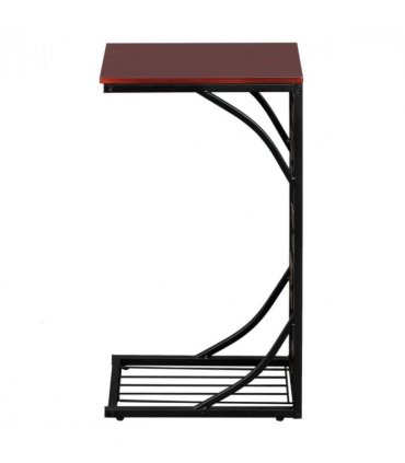 C-Shaped End Table with Gravel Pattern, Brown Top & Black Powder-Coated Base, 30.5*21*54cm