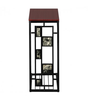 C-Shaped End Table with Gravel Pattern, Brown Top & Black Powder-Coated Base, 30.5*21*54cm