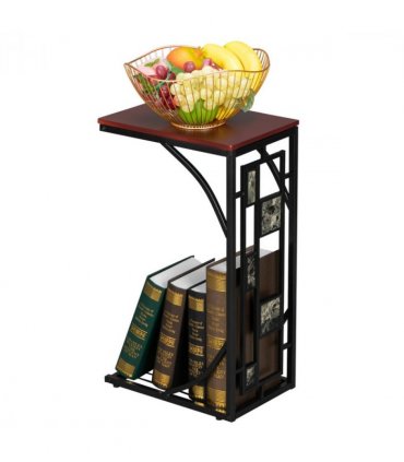 C-Shaped End Table with Gravel Pattern, Brown Top & Black Powder-Coated Base, 30.5*21*54cm
