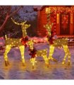 3-Piece Lighted Christmas Reindeer Family Set Outdoor Decorations, Weather Proof 2D Deer Family Set of 3 Christmas Ornament Home Decor Pre-lit 200 LED Warm White Lights with Stakes, Golden