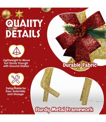 3-Piece Lighted Christmas Reindeer Family Set Outdoor Decorations, Weather Proof 2D Deer Family Set of 3 Christmas Ornament Home Decor Pre-lit 200 LED Warm White Lights with Stakes, Golden