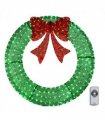 120cm Pre-lit Outdoor Christmas Wreath Decoration, Lighted Metal Wreath with Red Bow, Remote Control LED Lights with Timer, for Front Door Gate Wall Indoor Outdoor Holiday Party, Green