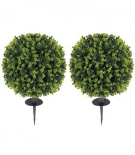 HOMCOM Set of 2 40cm Artificial Boxwood Topiary Ball Bush for Indoor Outdoor