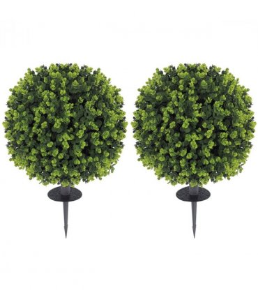 HOMCOM Set of 2 40cm Artificial Boxwood Topiary Ball Bush for Indoor Outdoor