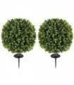 HOMCOM Set of 2 40cm Artificial Boxwood Topiary Ball Bush for Indoor Outdoor