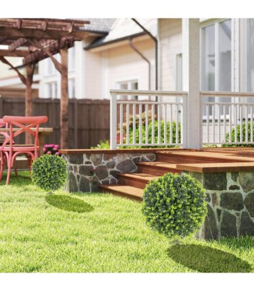 HOMCOM Set of 2 40cm Artificial Boxwood Topiary Ball Bush for Indoor Outdoor