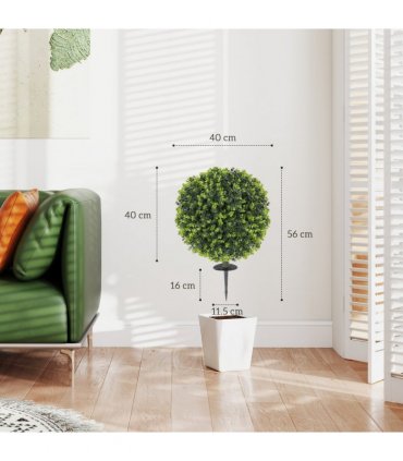 HOMCOM Set of 2 40cm Artificial Boxwood Topiary Ball Bush for Indoor Outdoor