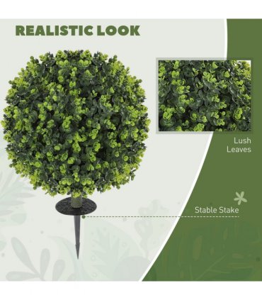 HOMCOM Set of 2 40cm Artificial Boxwood Topiary Ball Bush for Indoor Outdoor