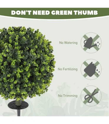HOMCOM Set of 2 40cm Artificial Boxwood Topiary Ball Bush for Indoor Outdoor