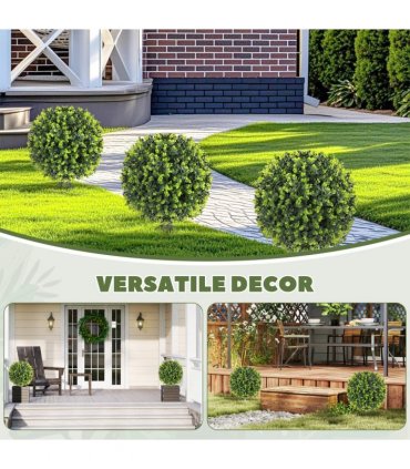 HOMCOM Set of 2 40cm Artificial Boxwood Topiary Ball Bush for Indoor Outdoor