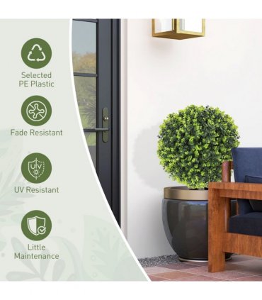HOMCOM Set of 2 40cm Artificial Boxwood Topiary Ball Bush for Indoor Outdoor