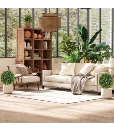 HOMCOM Set of 2 40cm Artificial Boxwood Topiary Ball Bush for Indoor Outdoor