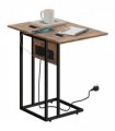 HOMCOM C Shaped Side Table with Charging Station and Foldable Top
