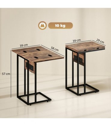 HOMCOM C Shaped Side Table with Charging Station and Foldable Top