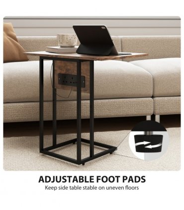 HOMCOM C Shaped Side Table with Charging Station and Foldable Top