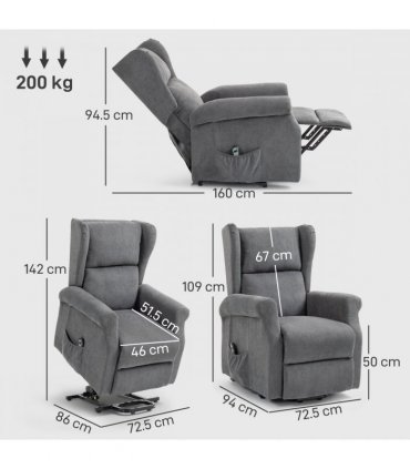 HOMCOM Power Lift Chair, Fabric Recliner Armchair w/ Remote Charcoal Grey