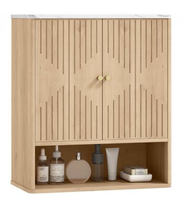 HOMCOM Bathroom Wall Cabinet with Adjustable Shelf and Open Shelf, Oak