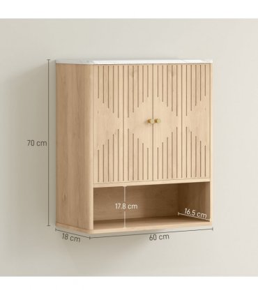 HOMCOM Bathroom Wall Cabinet with Adjustable Shelf and Open Shelf, Oak
