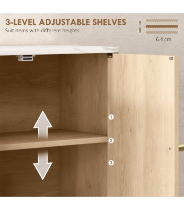 HOMCOM Bathroom Wall Cabinet with Adjustable Shelf and Open Shelf, Oak