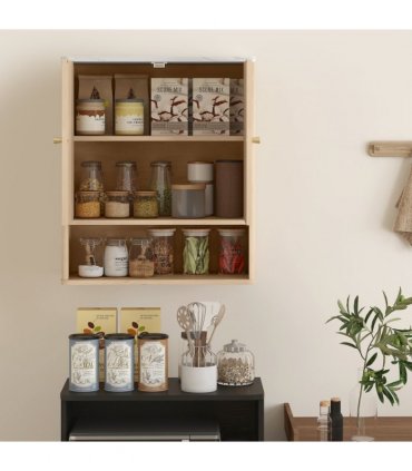HOMCOM Bathroom Wall Cabinet with Adjustable Shelf and Open Shelf, Oak