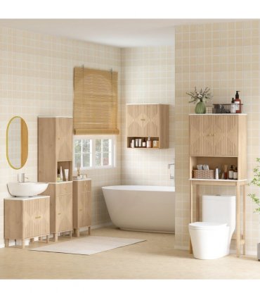HOMCOM Bathroom Wall Cabinet with Adjustable Shelf and Open Shelf, Oak