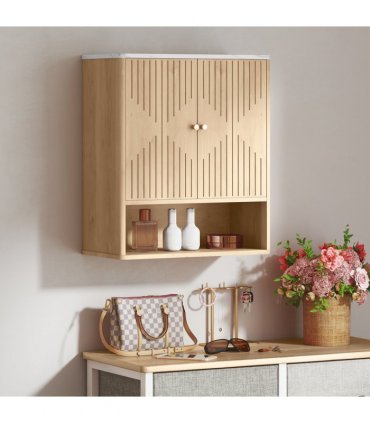 HOMCOM Bathroom Wall Cabinet with Adjustable Shelf and Open Shelf, Oak
