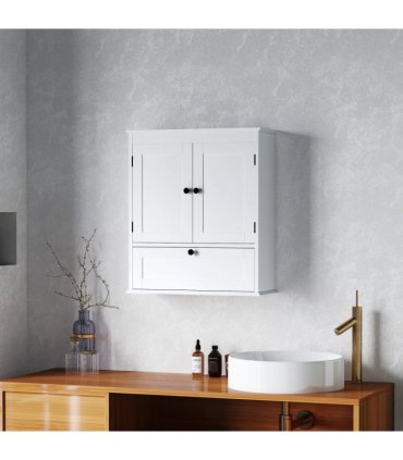 HOMCOM Bathroom Cabinet Wall Mounted with Adjustable Shelf, White