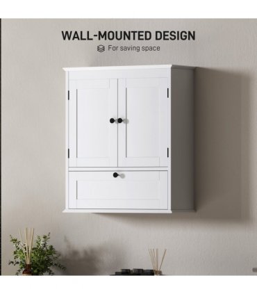 HOMCOM Bathroom Cabinet Wall Mounted with Adjustable Shelf, White