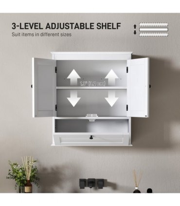 HOMCOM Bathroom Cabinet Wall Mounted with Adjustable Shelf, White