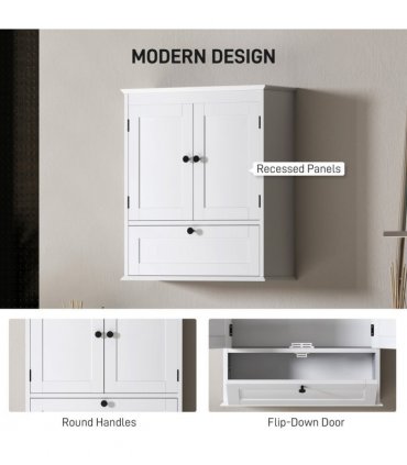 HOMCOM Bathroom Cabinet Wall Mounted with Adjustable Shelf, White