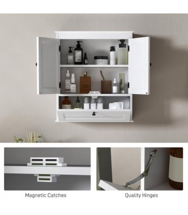 HOMCOM Bathroom Cabinet Wall Mounted with Adjustable Shelf, White
