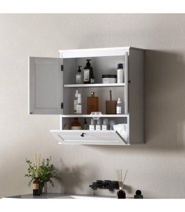 HOMCOM Bathroom Cabinet Wall Mounted with Adjustable Shelf, White