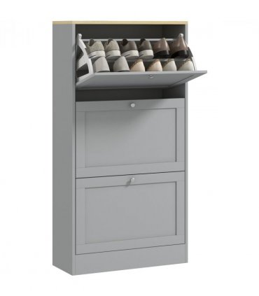 HOMCOM Narrow Shoe Cabinet with 3 Flip Drawers for 18 Pairs of Shoes Grey