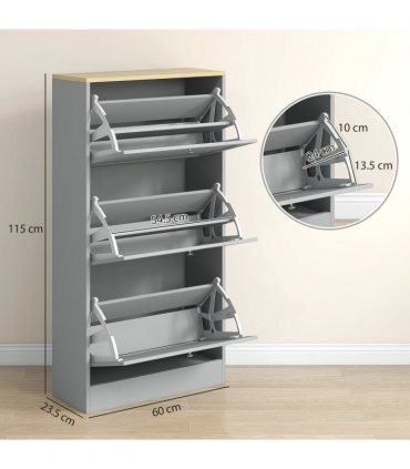 HOMCOM Narrow Shoe Cabinet with 3 Flip Drawers for 18 Pairs of Shoes Grey