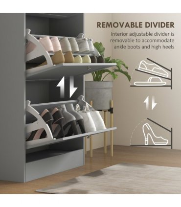 HOMCOM Narrow Shoe Cabinet with 3 Flip Drawers for 18 Pairs of Shoes Grey