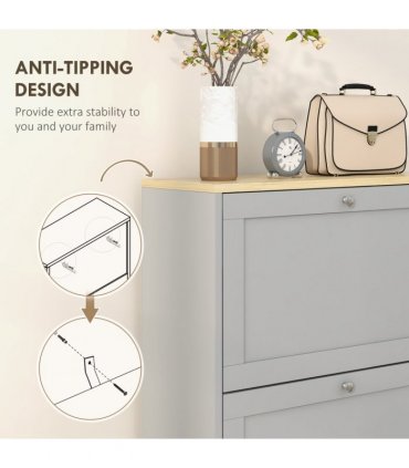 HOMCOM Narrow Shoe Cabinet with 3 Flip Drawers for 18 Pairs of Shoes Grey