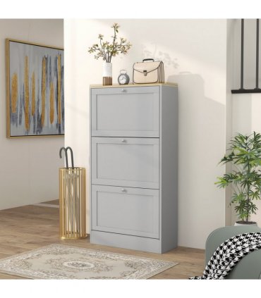 HOMCOM Narrow Shoe Cabinet with 3 Flip Drawers for 18 Pairs of Shoes Grey