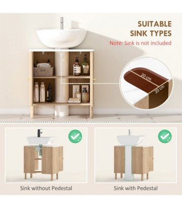 HOMCOM Under Sink Bathroom Cabinet for Basin without or with Pedestal, Oak
