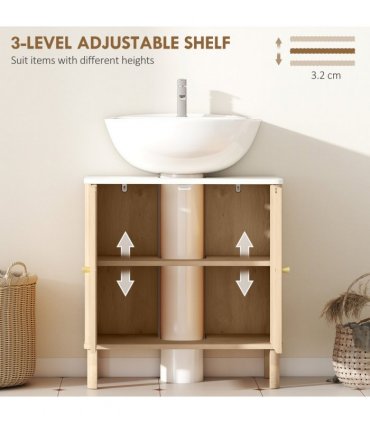 HOMCOM Under Sink Bathroom Cabinet for Basin without or with Pedestal, Oak