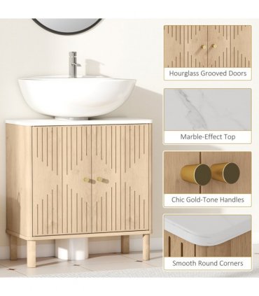 HOMCOM Under Sink Bathroom Cabinet for Basin without or with Pedestal, Oak