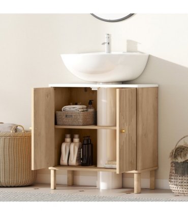 HOMCOM Under Sink Bathroom Cabinet for Basin without or with Pedestal, Oak