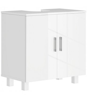 HOMCOM Freestanding Bathroom High Gloss Under Sink Cabinet, White