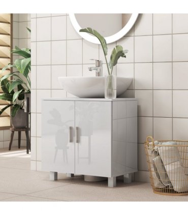 HOMCOM Freestanding Bathroom High Gloss Under Sink Cabinet, White