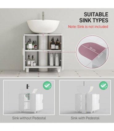 HOMCOM Freestanding Bathroom High Gloss Under Sink Cabinet, White