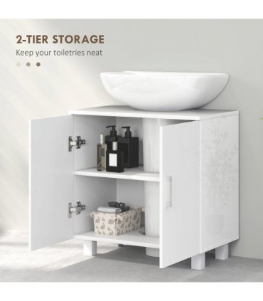 HOMCOM Freestanding Bathroom High Gloss Under Sink Cabinet, White
