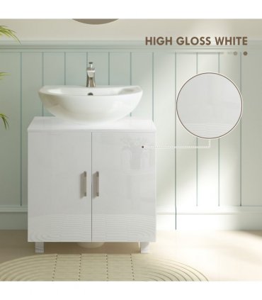 HOMCOM Freestanding Bathroom High Gloss Under Sink Cabinet, White