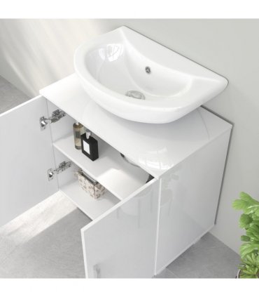 HOMCOM Freestanding Bathroom High Gloss Under Sink Cabinet, White