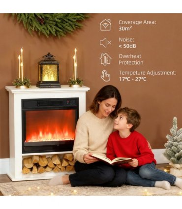 HOMCOM 1800W White Electric Fire Reach up to 30㎡ Space