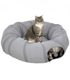 PawHut 2 in 1 Cat Tunnel with Bed, Cat Play Tunnel for Indoor Cats, Grey